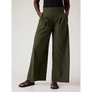 Athleta Brooklyn Heights Pleated Wide Leg Pant, Aspen Olive Green, size 10